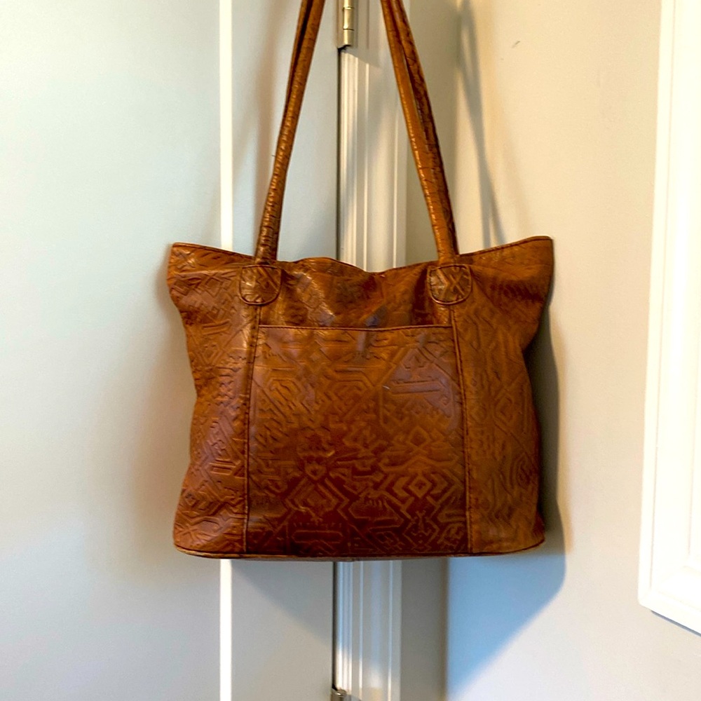 Vintage  Embossed Leather Tote Bag Unique
